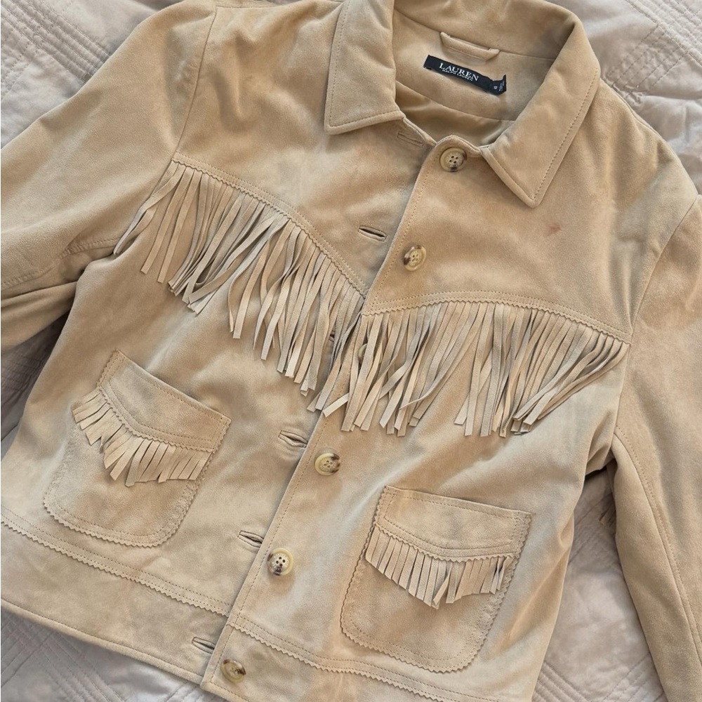 Ralph Lauren Camel Suede Leather Jacket Western Style Boho Fringe
